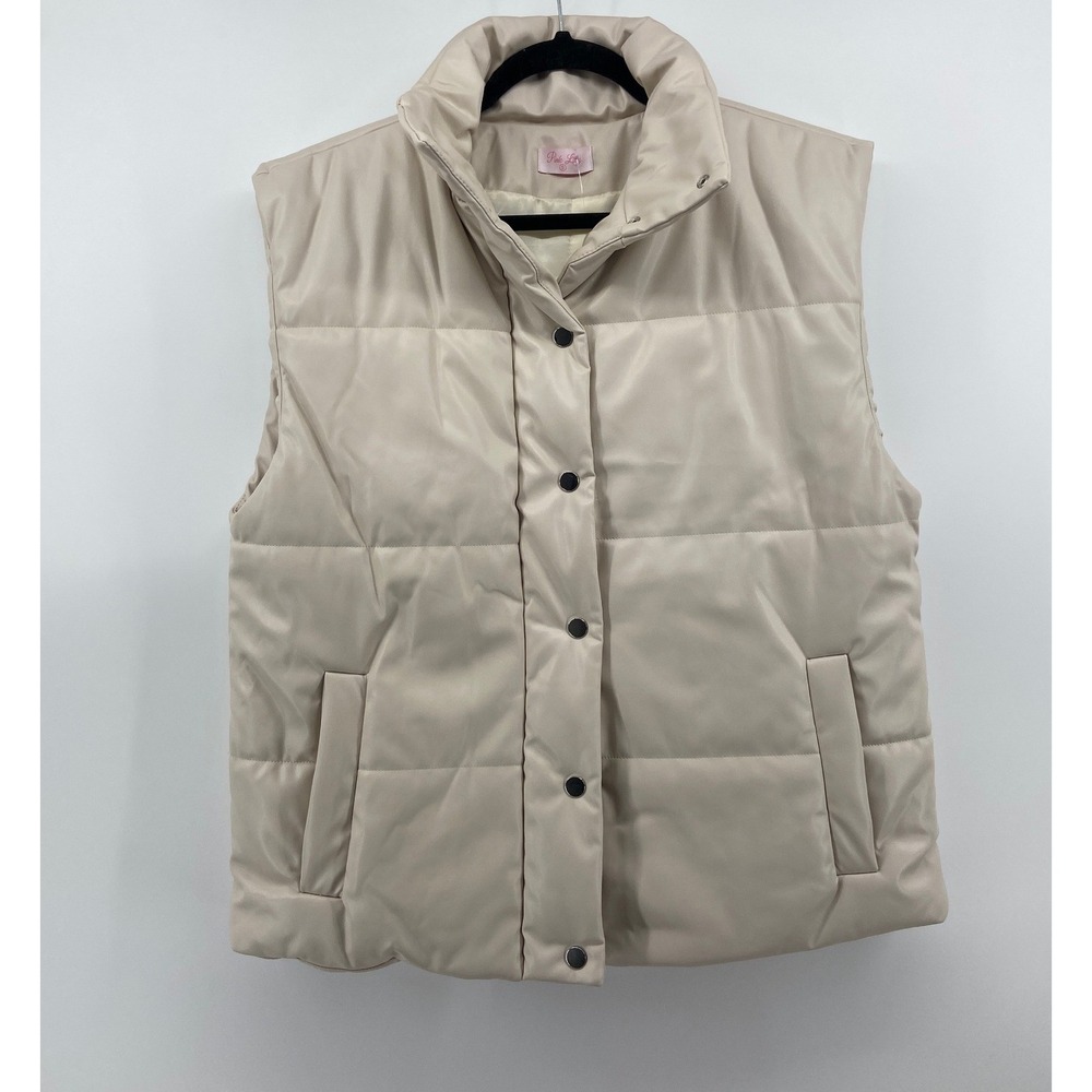 Pink Lily Boutique Women Cream Faux Leather Puffer Vest Sm Streetwear Quilted